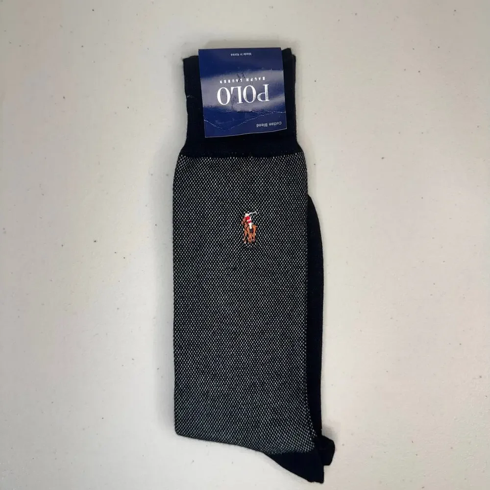 Polo Ralph Lauren Cotton Blend Dress Socks Black/Gray Embroidered Pony Korea VTG